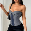 Y2k Bandeau Top With Faux-tied Design Ins Fashion Solid Color Vest For Women Clothing