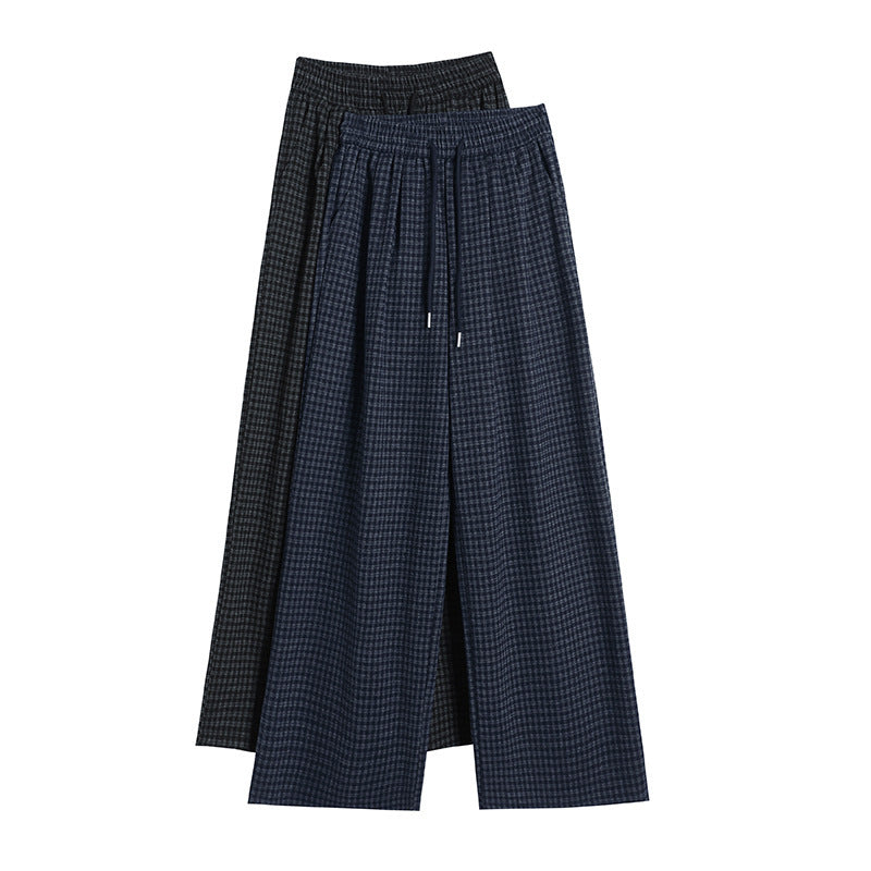 Autumn And Winter Lattice Loose Pants Women's High Waist Slimming Loose Straight
