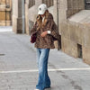 Women's Leopard Print Hooded Fur Coat With Zipper Comfortable Loose Autumn And Winter