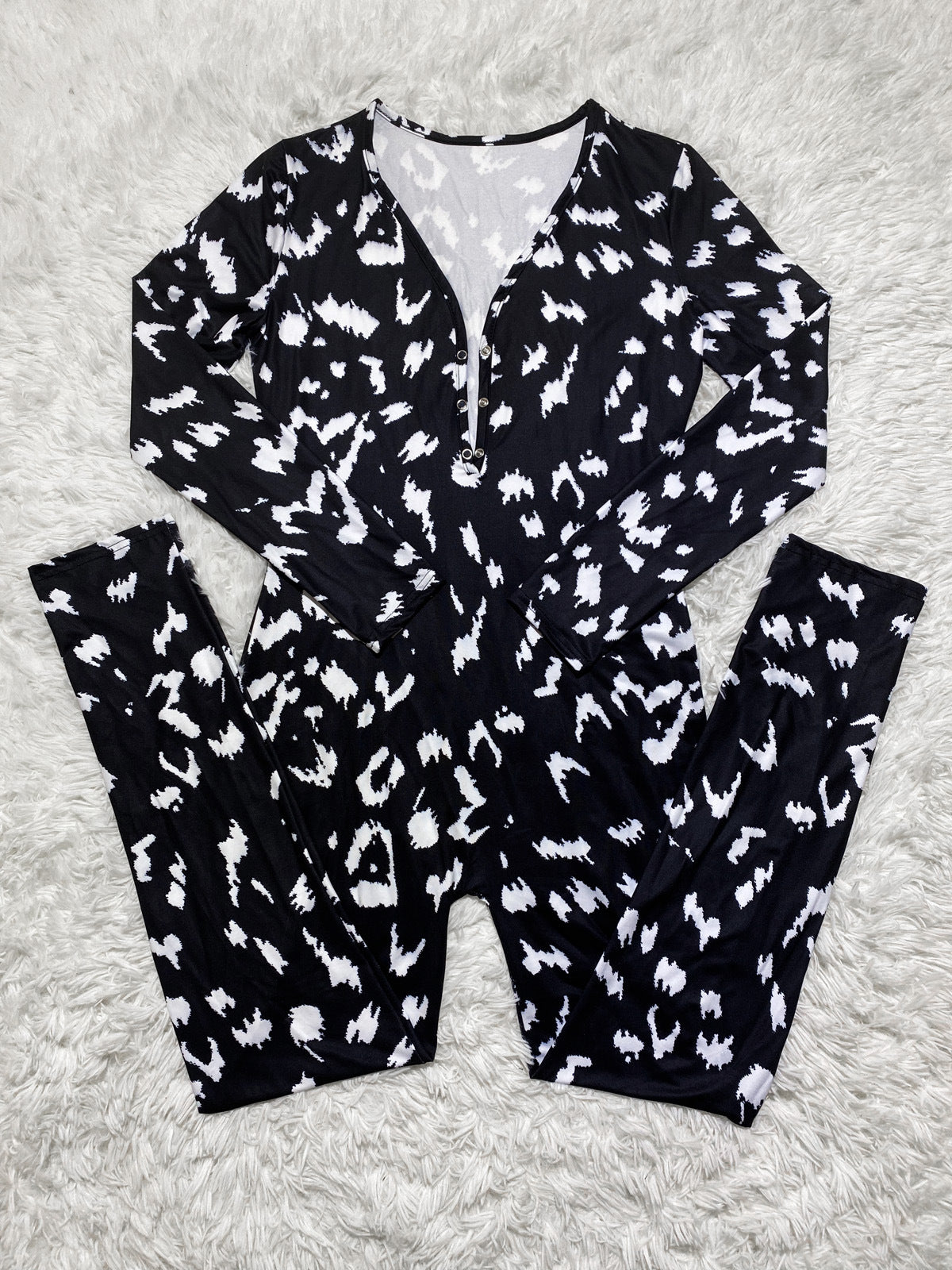 Pantaloni casual a maniche lunghe con stampa leopardata e tuta da casa