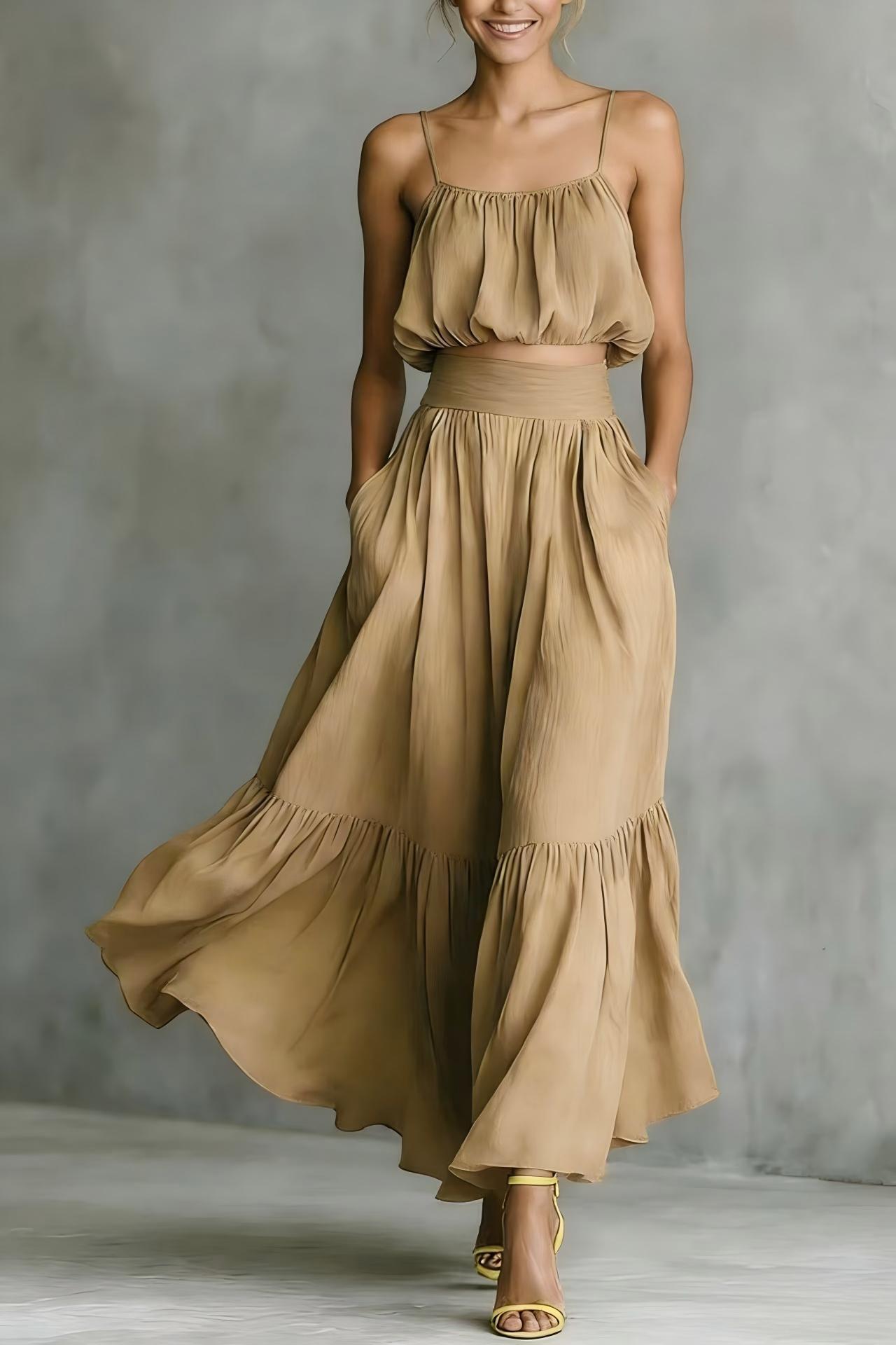 Two-piece High-waist Flared Skirt Set