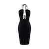 Womens Solid-Color Backless Hollow-Out Halter Dress