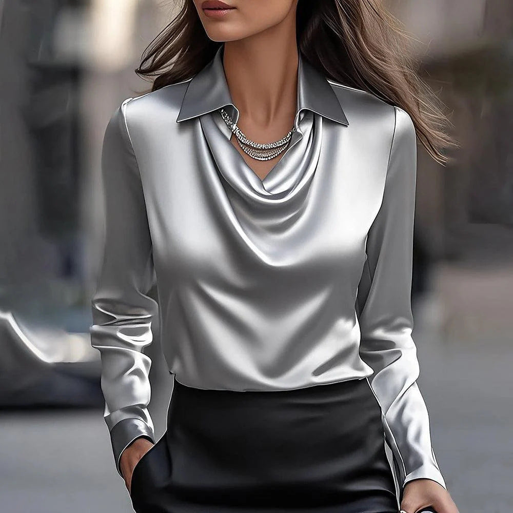 Camicia da donna a tinta unita, scollo a barca, vestibilità ampia e semplice