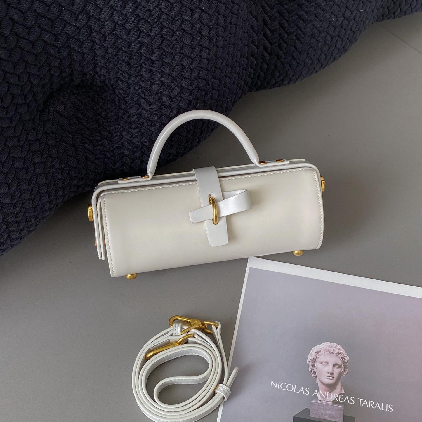 First Layer Cowhide Underarm Single Shoulder Cylinder Messenger Bag