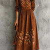 Vintage Brown Floral Embroidered Suede Midi Dress