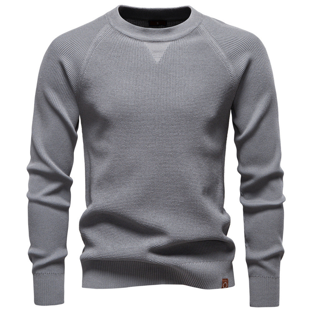 Maglione da uomo lavorato a maglia casual da lavoro di alta qualità, girocollo, tinta unita, alla moda