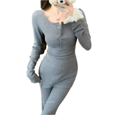 Women's Solid Color Casual Top And Trousers