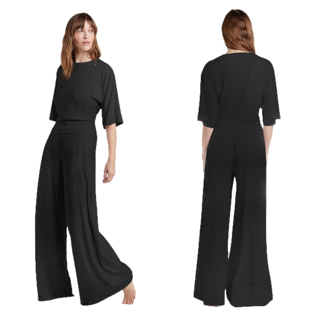 Womens Casual Slim-Fit Loose Wide-Leg Pants Set
