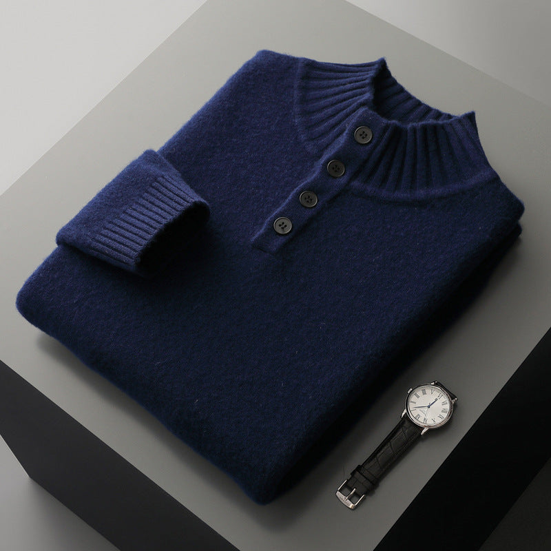 Thickened Four-button Half-collar Wool Sweater Men