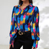 Womens Fashion Printed Lantern Sleeve Colorblock Loose Top