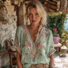 Top a maniche corte da donna con scollo a V, elegante, artistico e in stile retrò
