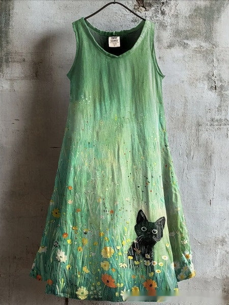 Womens Sleeveless V-Neck 3D Printed Dress