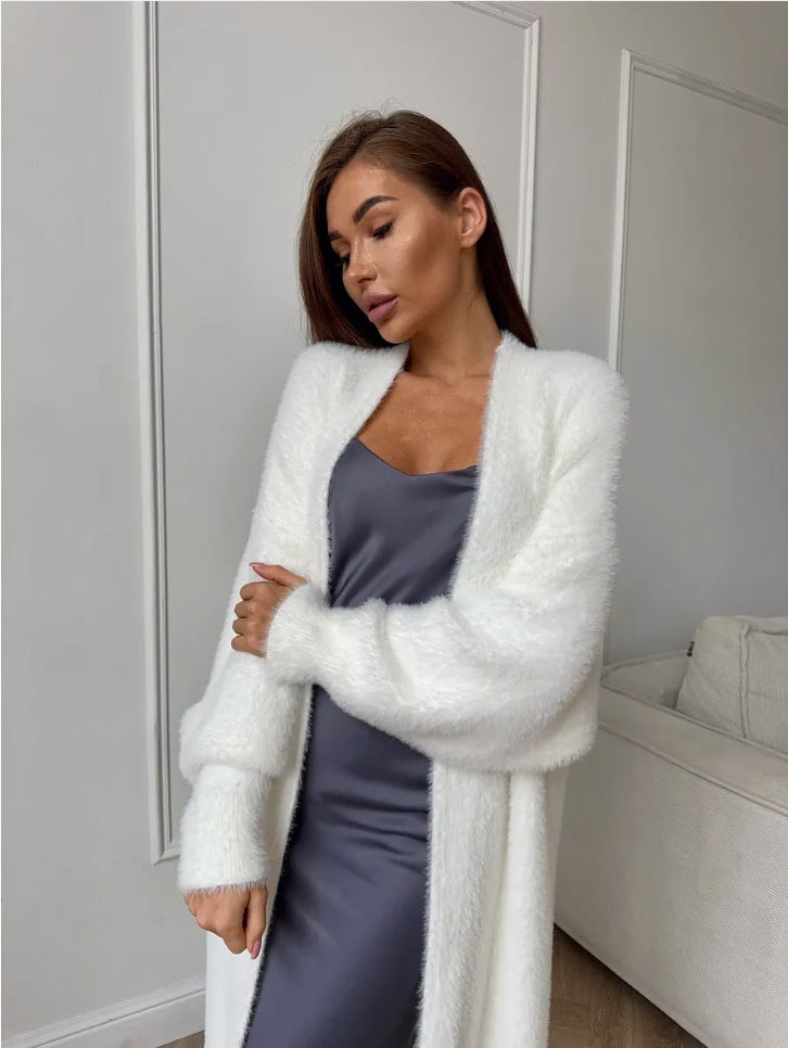 Imitation Mink White Sweater Cardigan Coat Women's Loose