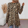 Loose-fitting Casual Round-neck Leopard Print Knitted Asymmetric Hem Top