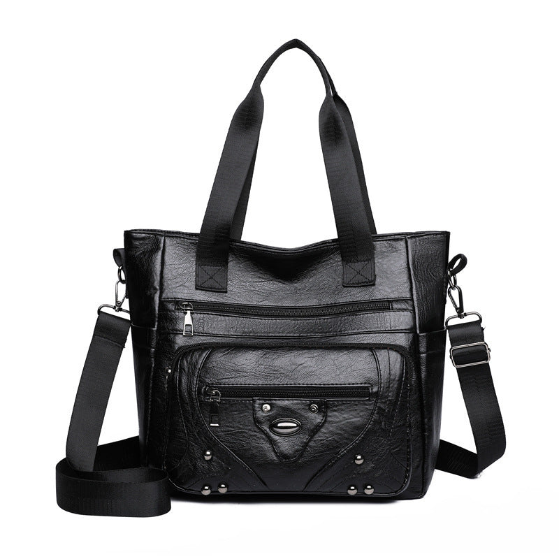 Borsa a tracolla per il tempo libero in morbida pelle lavata di grande capacità