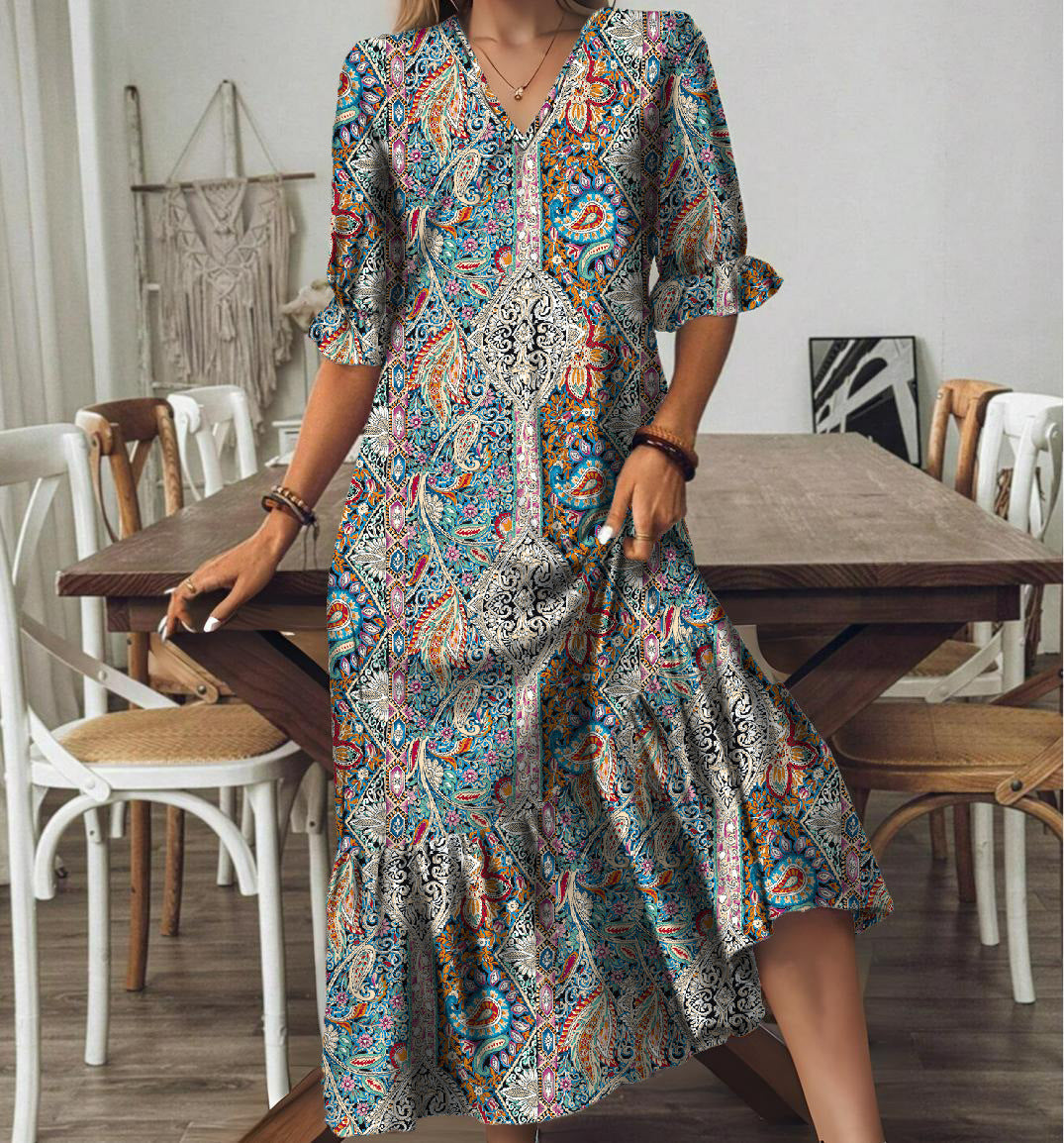New Summer V-Neck Long Dress For European And American Styles