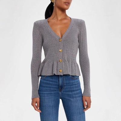 Top snellente con maniche a campana e volant con bottoni, vestibilità attillata e vita controllata