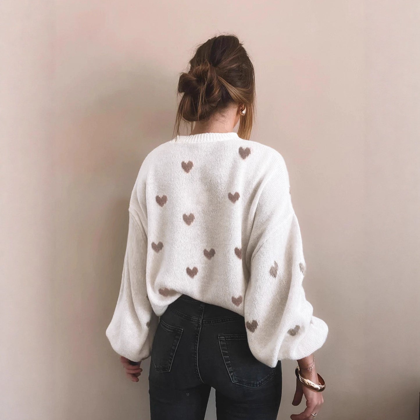 Heart Knitted Women's Leisure Pullover Sweater