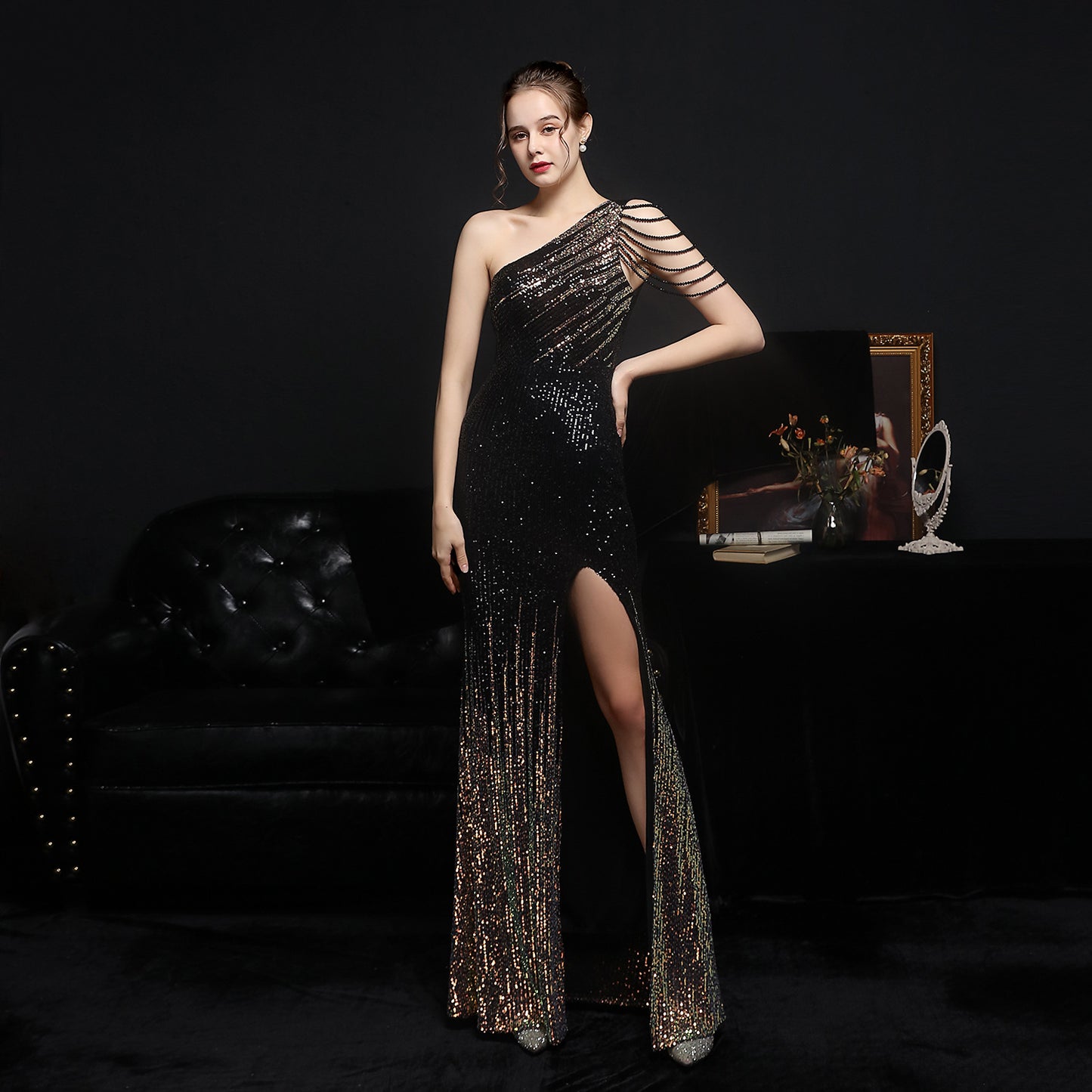 Abito da sera elegante, lungo, sottile, sexy, per sposa