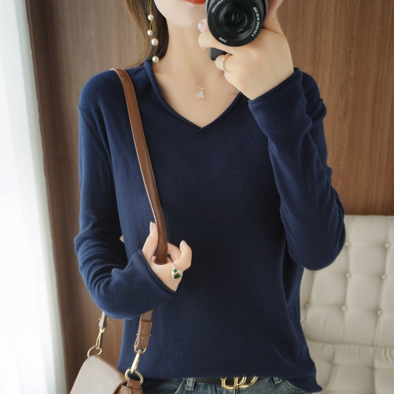 V-neck Long Sleeve Women's Knitwear Top