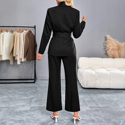 Women's Fashion Elegant Lady Solid Color Belt Sets Western Suit