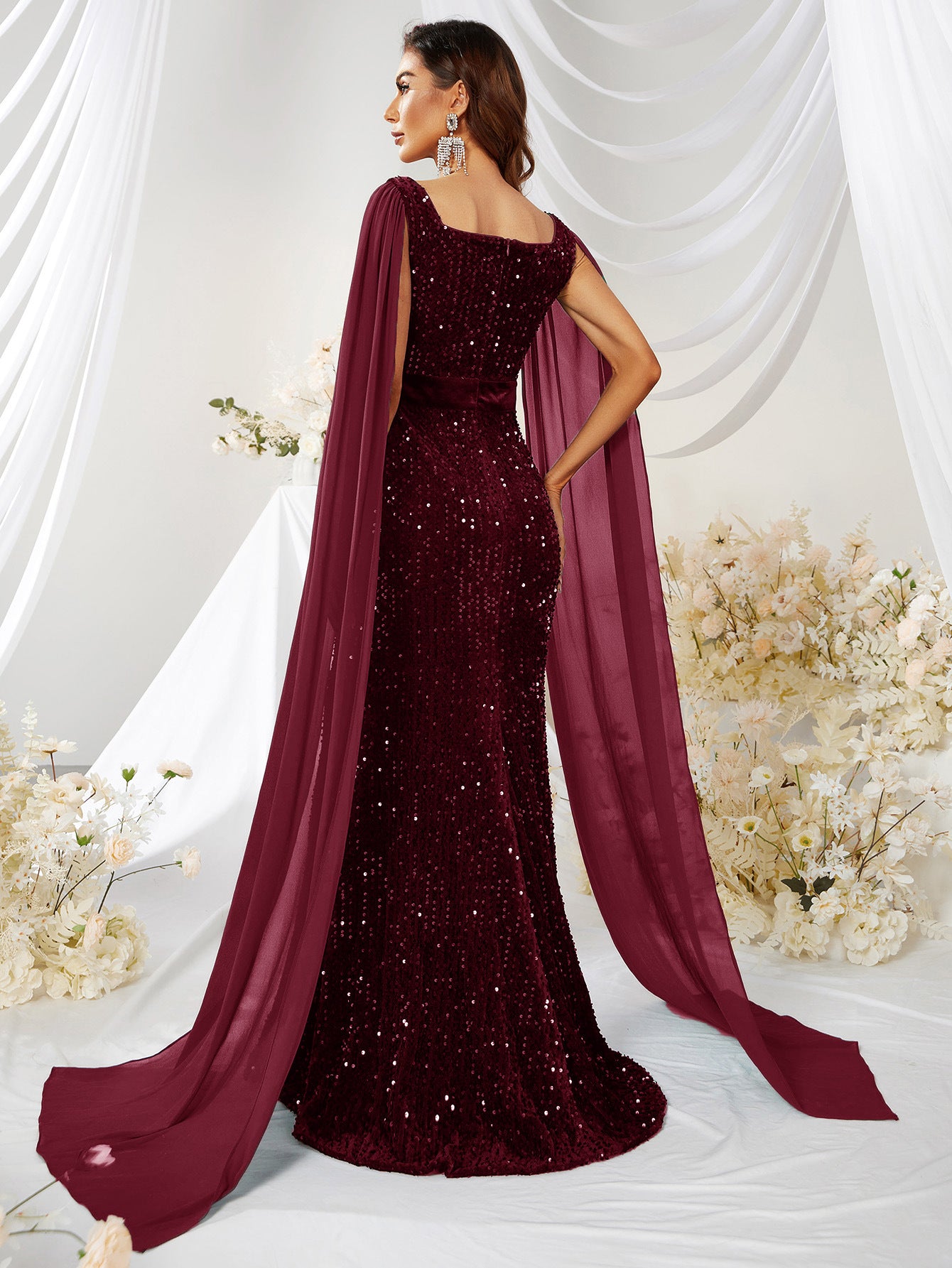 Vestito Gonna Paillettes Rete Spacco Abito a Sirena