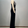 Abito lungo da donna nero a fascia aderente con strass a caldo