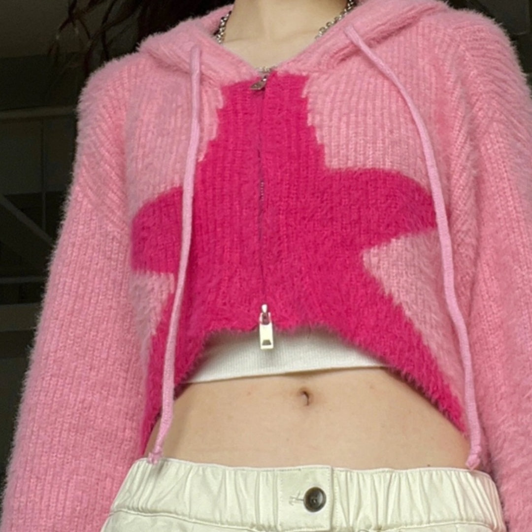 Giacca corta con cappuccio in maglia XINGX da donna europea e americana