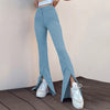 Fashionable And Elegant Commuting Slit Small Personality Solid Color Flared Pants