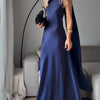 Vestito lungo in raso blu royal senza maniche