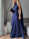 Vestito lungo in raso blu royal senza maniche