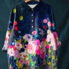 Camicia da donna estiva casual a maniche corte con stampa e colletto, taglia europea