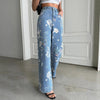 Jeans da donna vintage all'americana con stampa floreale blu