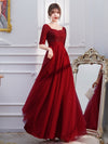 Vestito da sera bordeaux lungo da donna con maniche lunghe