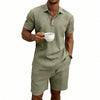 Set di pantaloncini e camicia a maniche corte casual da uomo in lino