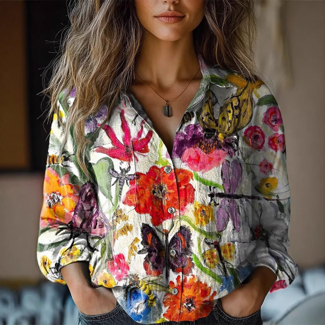 Camicetta a maniche lunghe da donna con stampa digitale 3D