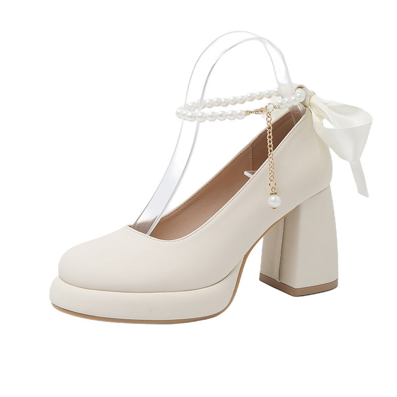 Mary Jane Shoes Women's Preppy Style Chunky Heel Pearl All-match