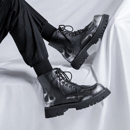 Round Head Thick Bottom Men's Low-cut Mid-heel Mid-Top Martin Boots