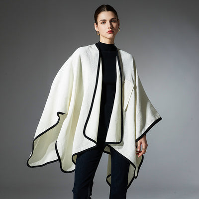 Mid-length Creamy-white Buckle Cross Shawl