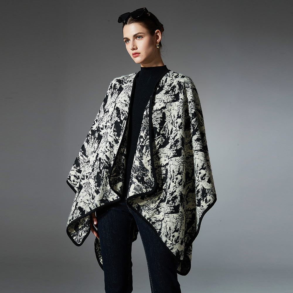 European And American Spring, Autumn And Winter Artificial Mink Hair Ink Painting Jacquard Shawl