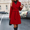 Women's Solid Color Polo Collar Lace Up Double Breasted Long Trench Coat