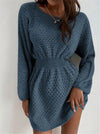 French Loose Round Neck Design Fitted Waist Sweater Knitted Dress