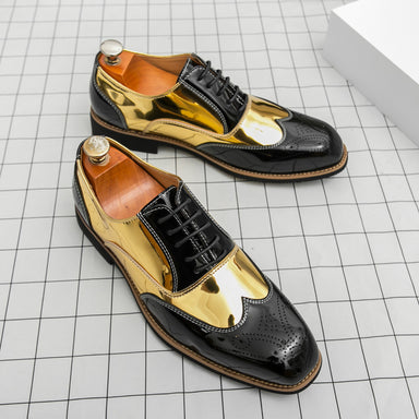 Brogue Plus Size Color Matching Trendy Young Men's Leather Shoes