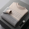 Men's Pure Wool Sweater Loose-fitting Casual Round-neck Color Matching