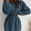 French Loose Round Neck Design Fitted Waist Sweater Knitted Dress