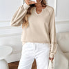 Solid Color Half-open Collar Stitching Lace Loose And Stylish Long Sleeves Sweater