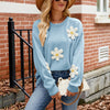 Casual Long-sleeved Knitted Sweater Loose Women's Round Neck Flower Sweater