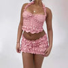 Women's Pleated Halter Spaghetti Straps Vest Sheath Skirt Outfit