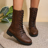 British Style Round Toe Side Zipper Thick Bottom Locomotive Large Size Women's Boots