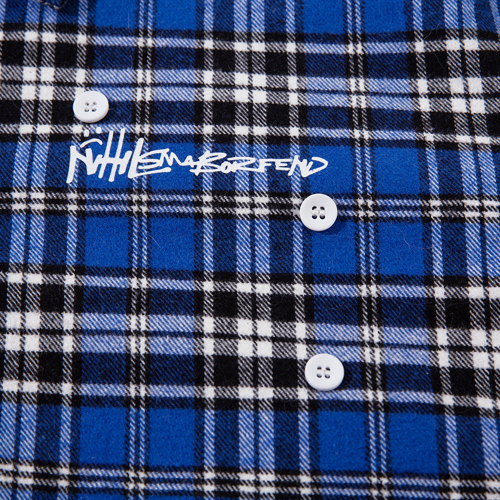 Embroidered Button Plaid Long-sleeved Shirt For Boys